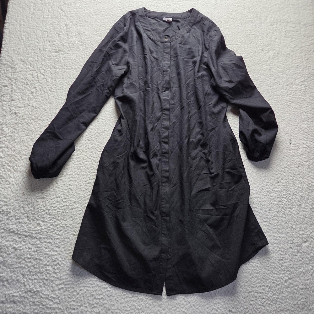 Merona Shirt Dress Womens XL Black Solid Long Sleeve Scoop Neck Button Front
